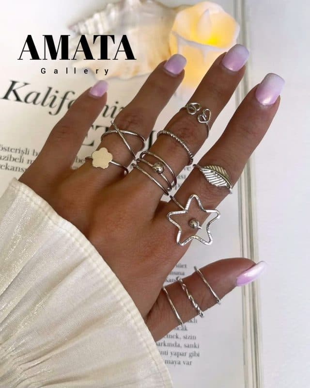 انگشتر پکی نقره ای مدل ستاره توخالی