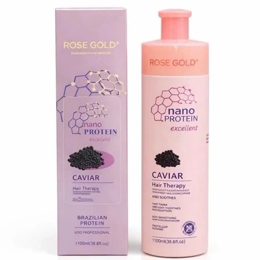 پروتئین نانو خاویار رزگلد ROSE GOLD احیا و صافی بالا، غنی با عصاره خاویار، بهبود خاصیت ارتجاعی، درخشندگی مو 1100 میل