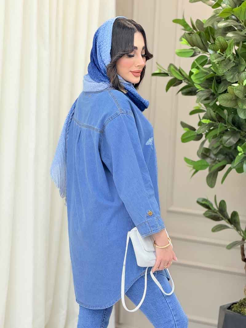 مانتو جین یقه سه دکمه آستین پاگن کد 6299 — تصویر ۸