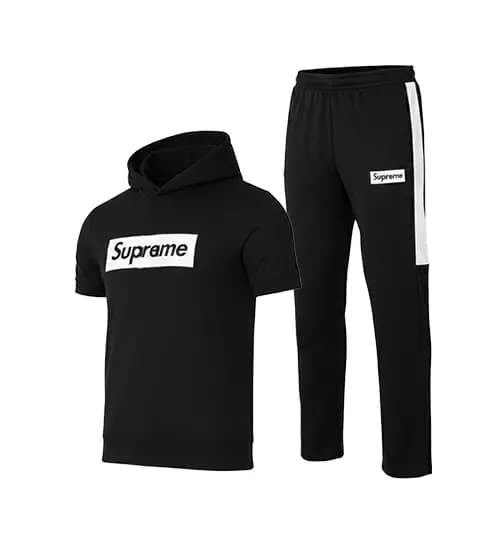 ست مردانه تیشرت کلاه دار و شلوار Supreme مشکی مدل 49407