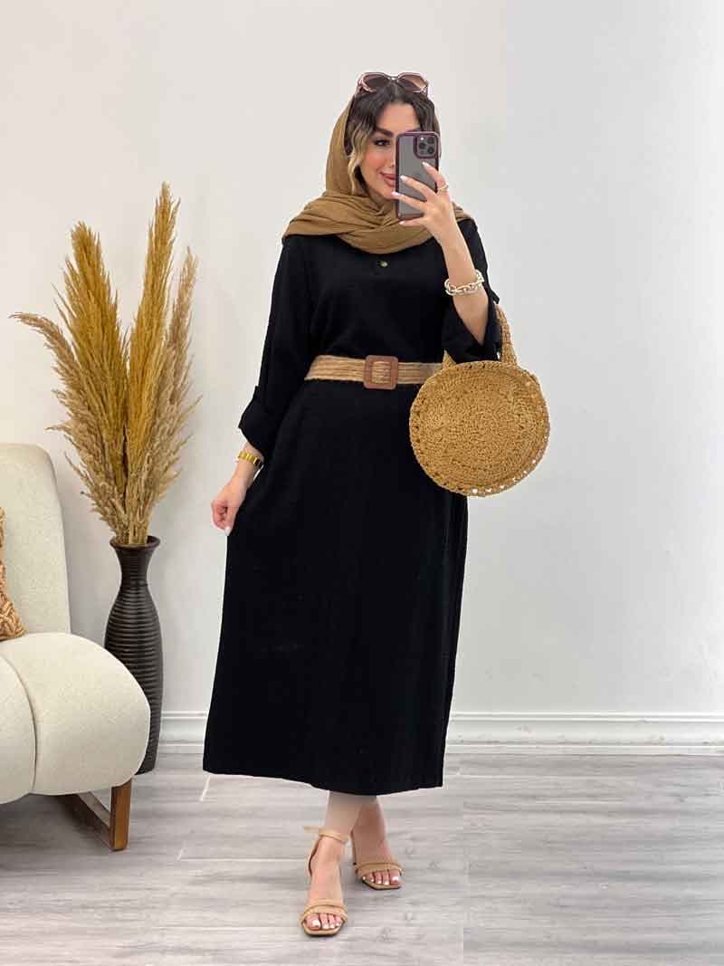 پیراهن بلند دو دکمه آستین پاگن کد 5361 — تصویر ۳