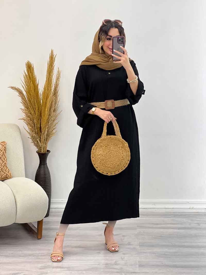پیراهن بلند دو دکمه آستین پاگن کد 5361 — تصویر ۷