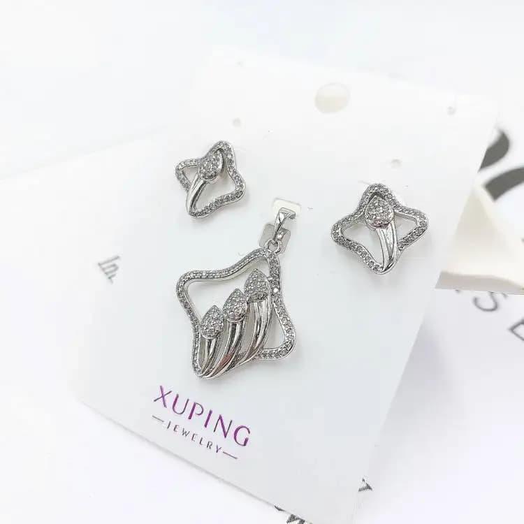 نیم ست گردنبند و گوشواره زنانه ژوپینگ xuping طرح دار ونکلیف ضد حساسیت رنگ ثابت کد amp — تصویر ۲