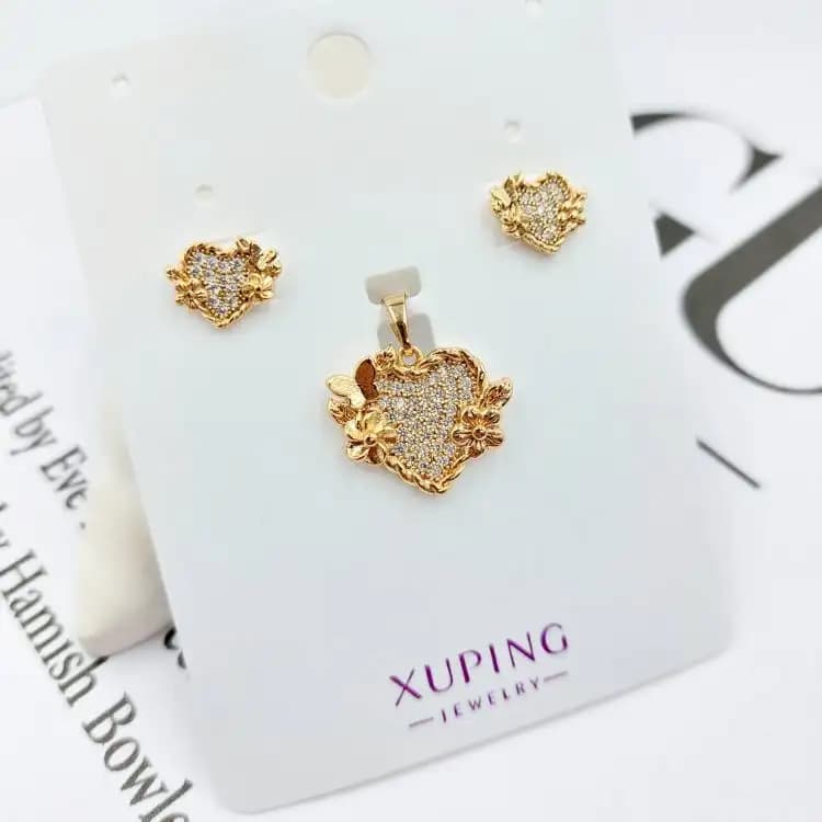 نیم ست گردنبند و گوشواره زنانه و دخترانه ژوپینگ xuping طرح قلب نگین دار ضد حساسیت رنگ ثابت کد amp — تصویر ۳