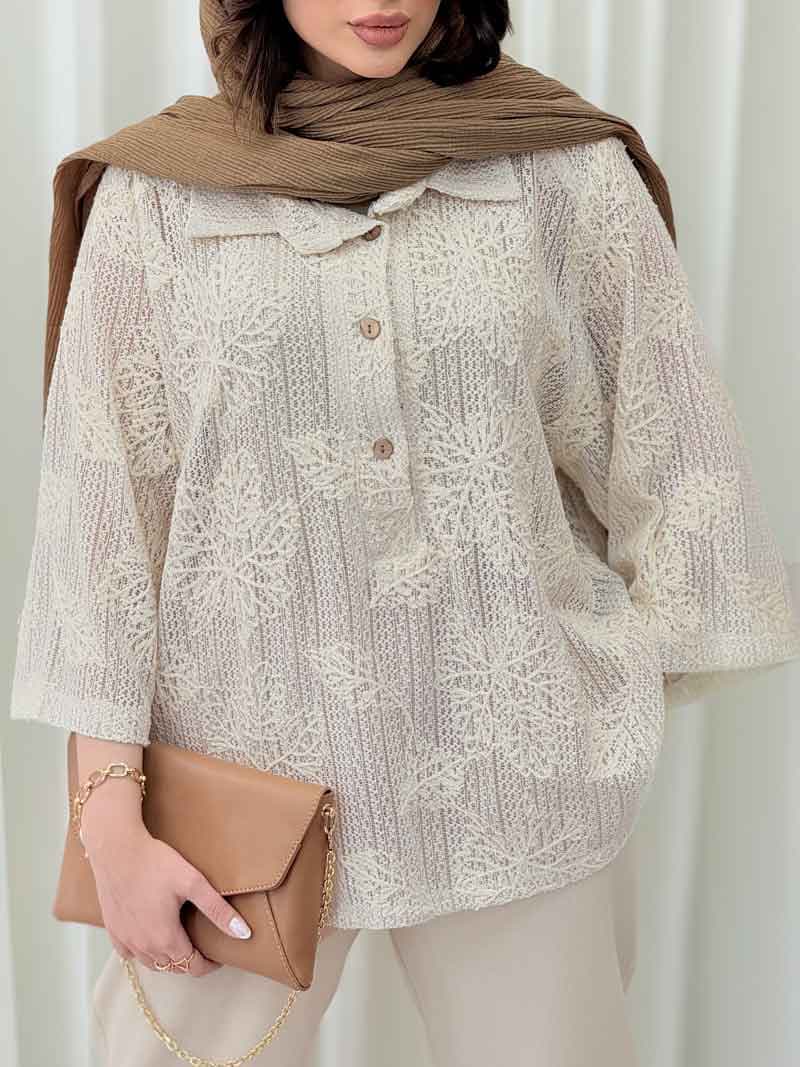 شومیز قلاب بافی یقه سه دکمه کد 6216 — تصویر ۸
