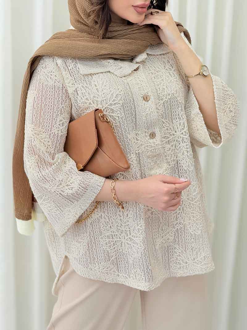 شومیز قلاب بافی یقه سه دکمه کد 6216 — تصویر ۵
