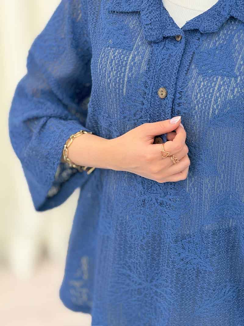 شومیز قلاب بافی یقه سه دکمه کد 6216 — تصویر ۷