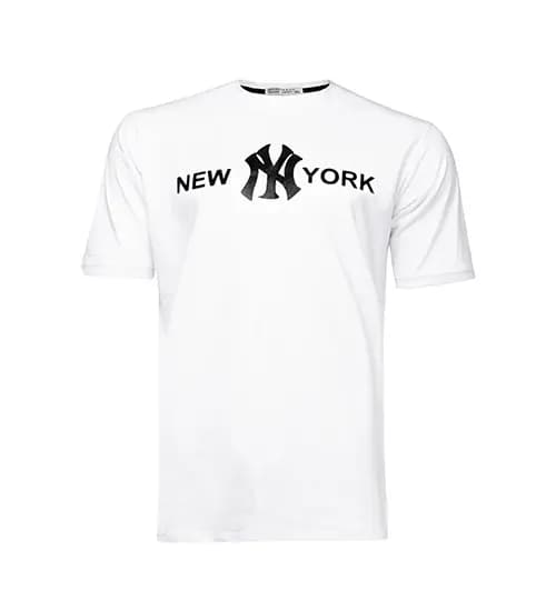 تیشرت NY یقه گرد مردانه سفید پنبه طرح دار مدل 45227