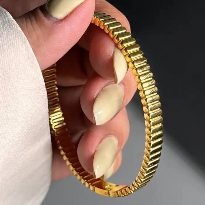 دستبند بنگل استیل طرح سیار دار ضد حساسیت رنگ ثابت کد atk — تصویر ۴