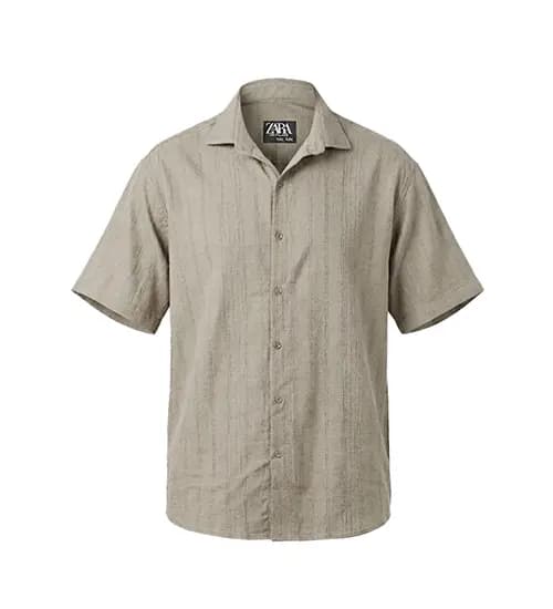 پیراهن نخی مردانه آستین کوتاه ساده مدل 49735