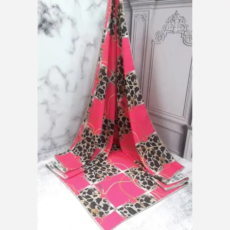 روسری نخ کاستوم طرح ارغوان قواره بزرگ 140 سانتیمتر زنانه — تصویر ۵