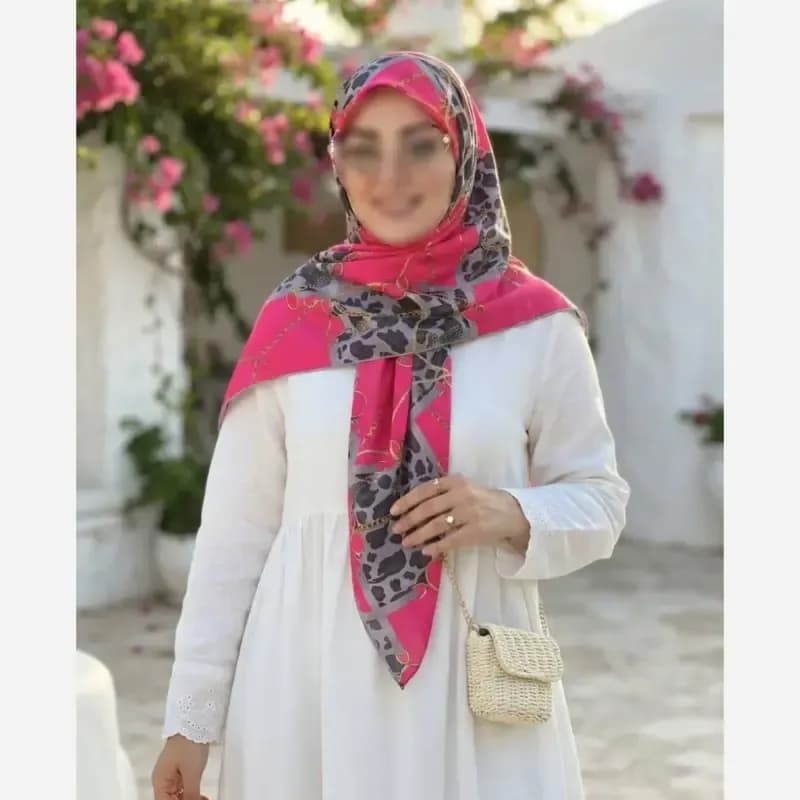 روسری نخ کاستوم طرح ارغوان قواره بزرگ 140 سانتیمتر زنانه — تصویر ۸