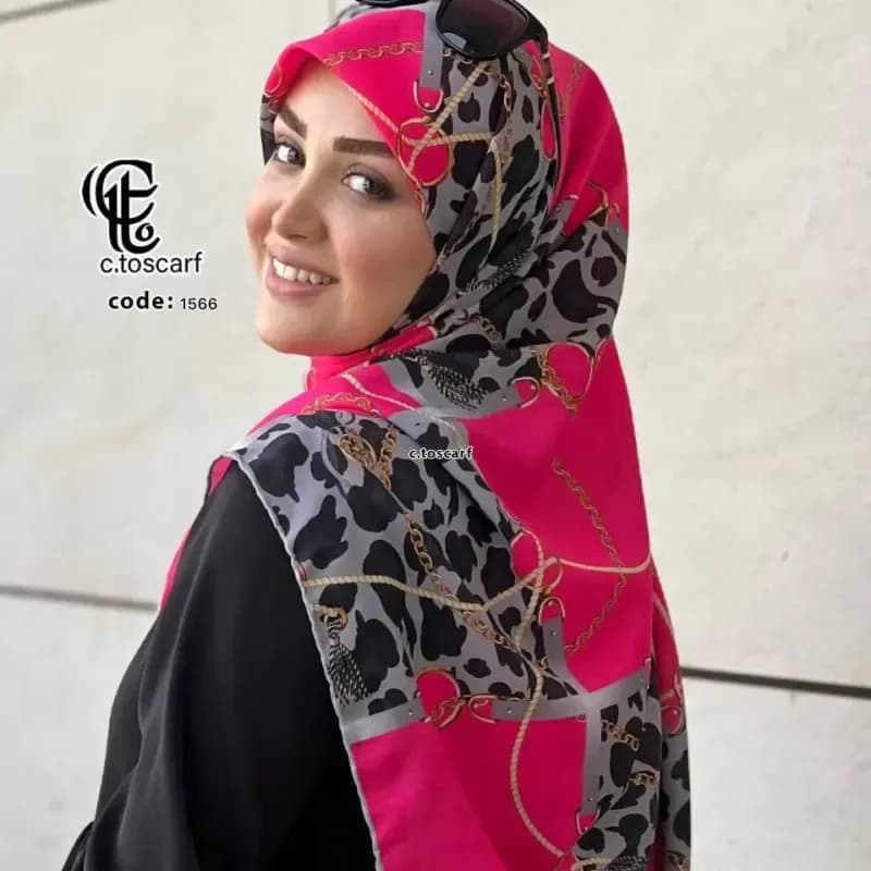 روسری نخ کاستوم طرح ارغوان قواره بزرگ 140 سانتیمتر زنانه — تصویر ۲
