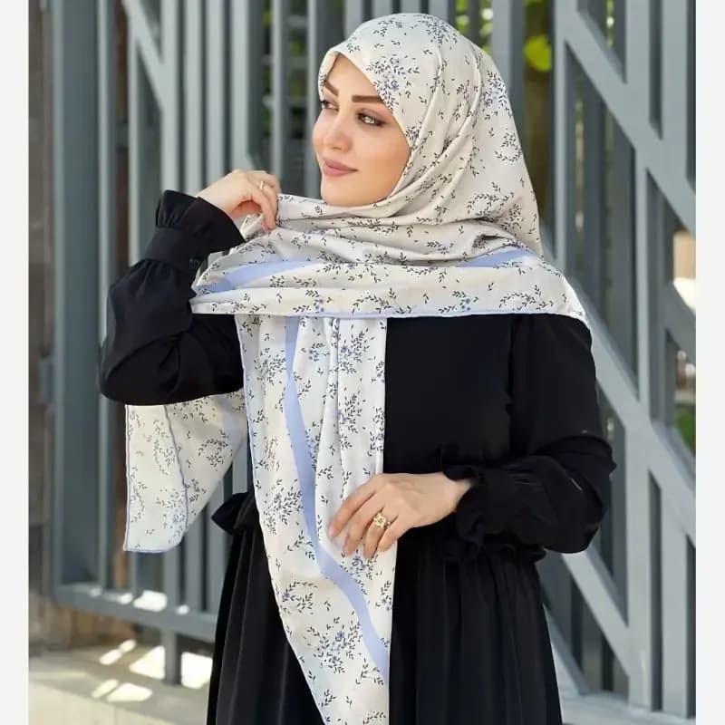 روسری نخ کاستوم طرح گندم قواره بزرگ 140 سانتیمتر زمینه کرم — تصویر ۸