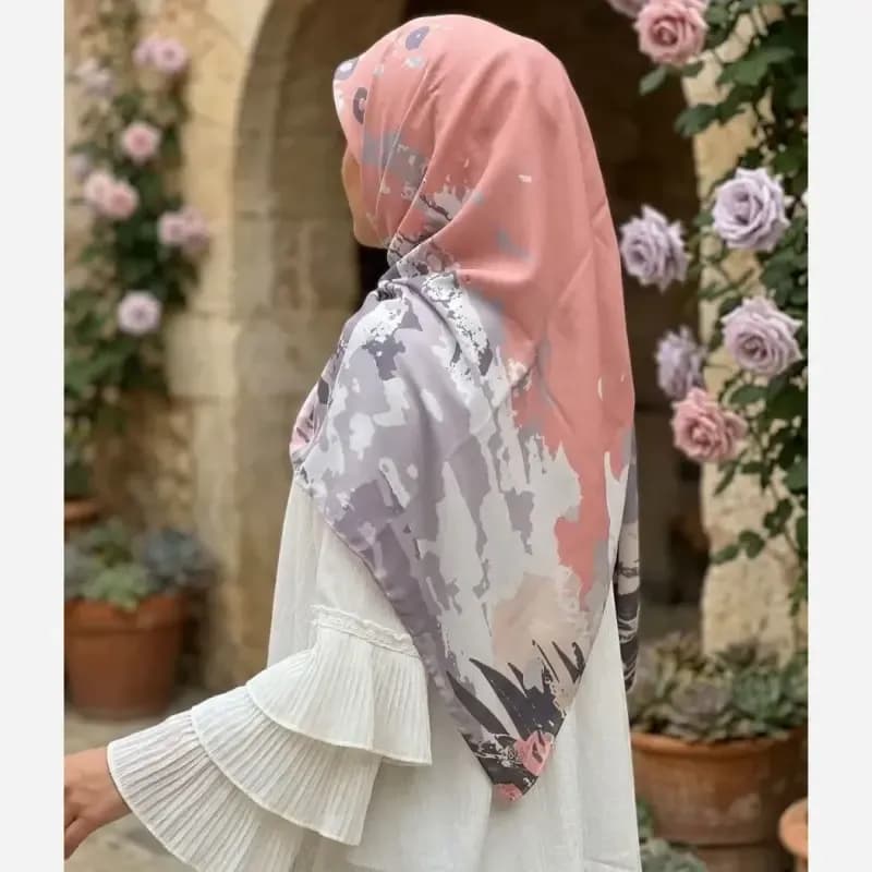 روسری نخ کاستوم طرح کژال قواره بزرگ 140×140 دور چرخ دوز — تصویر ۷
