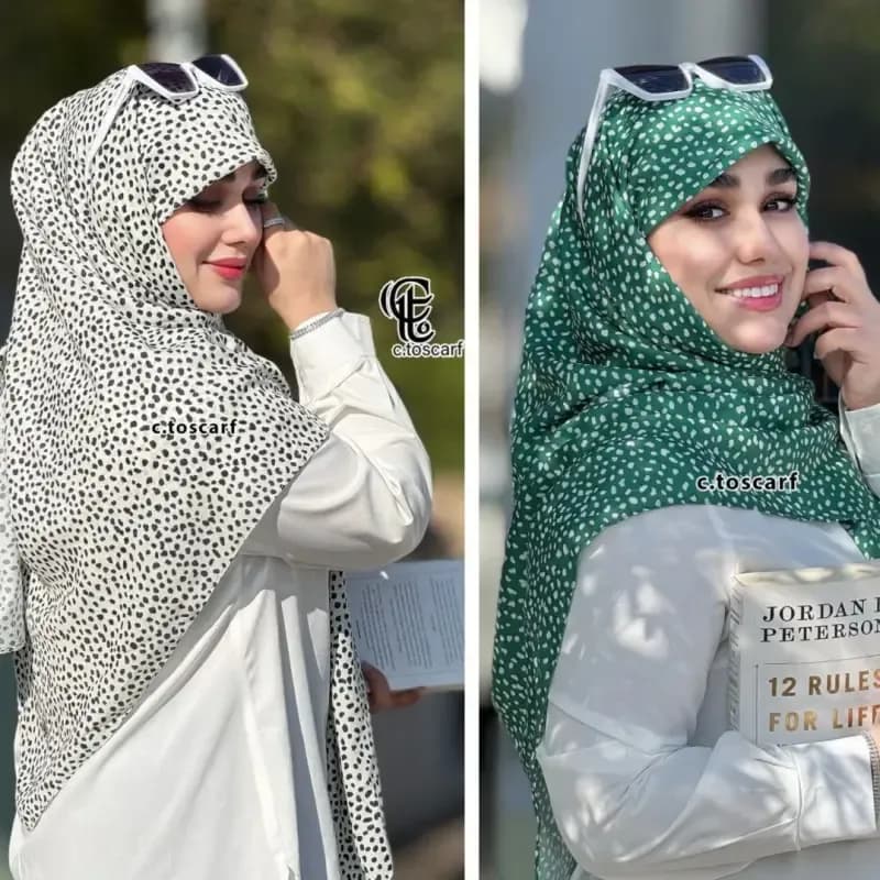 روسری مجلسی طرح سپید قواره 140 نخ کاستوم دور چرخ دوز بدون لیز خوردگی — تصویر ۵