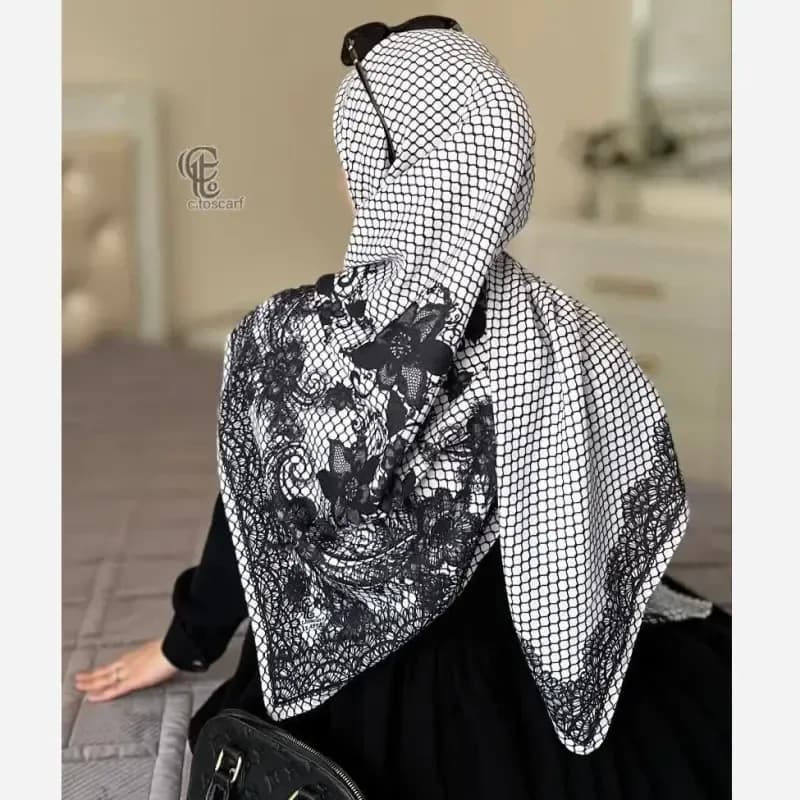 روسری نخی کاستوم طرح گیپور سایز 140 در 140 — تصویر ۶