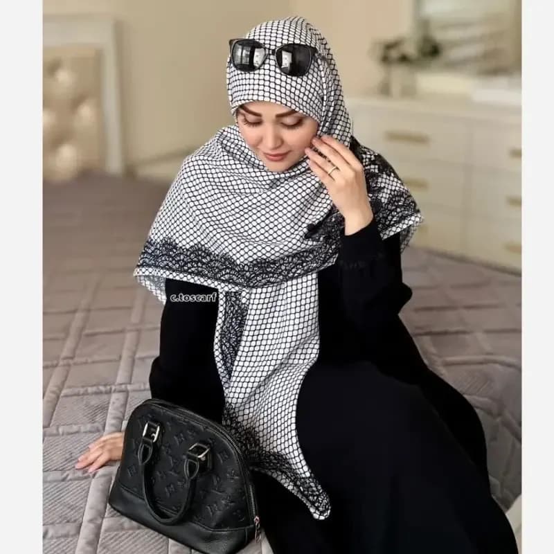 روسری نخی کاستوم طرح گیپور سایز 140 در 140 — تصویر ۷