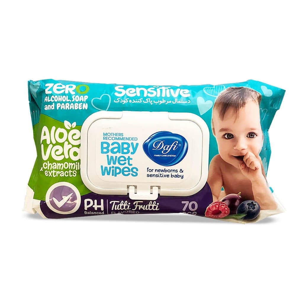 دستمال مرطوب پاک کننده کودک دافی مدل Sensitive بسته 70 عددی