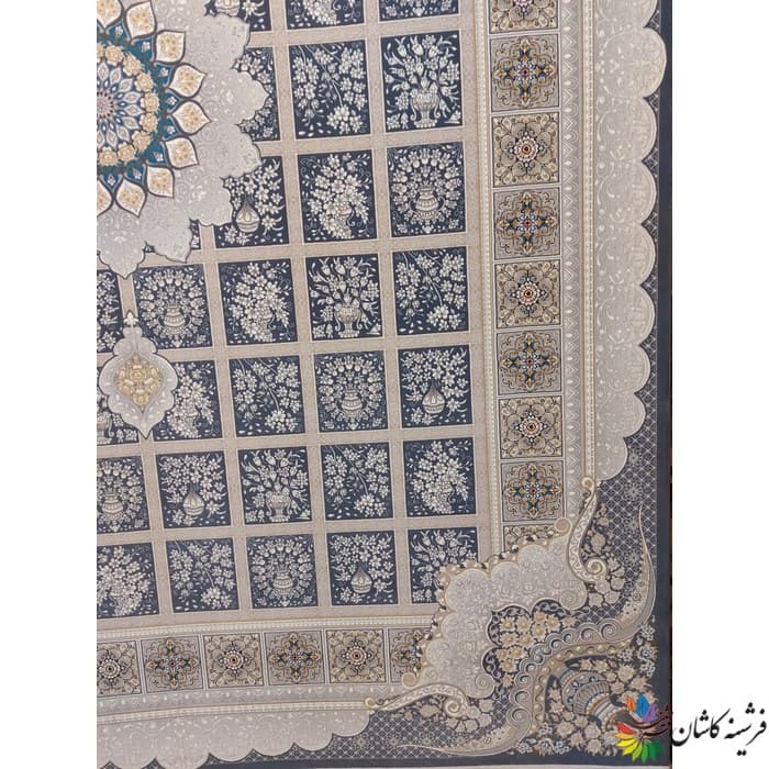 فرش خشتی ترنج دار طرح آیسان دودی 700 شانه — تصویر ۴