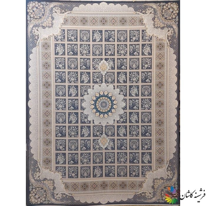 فرش خشتی ترنج دار طرح آیسان دودی 700 شانه — تصویر ۲