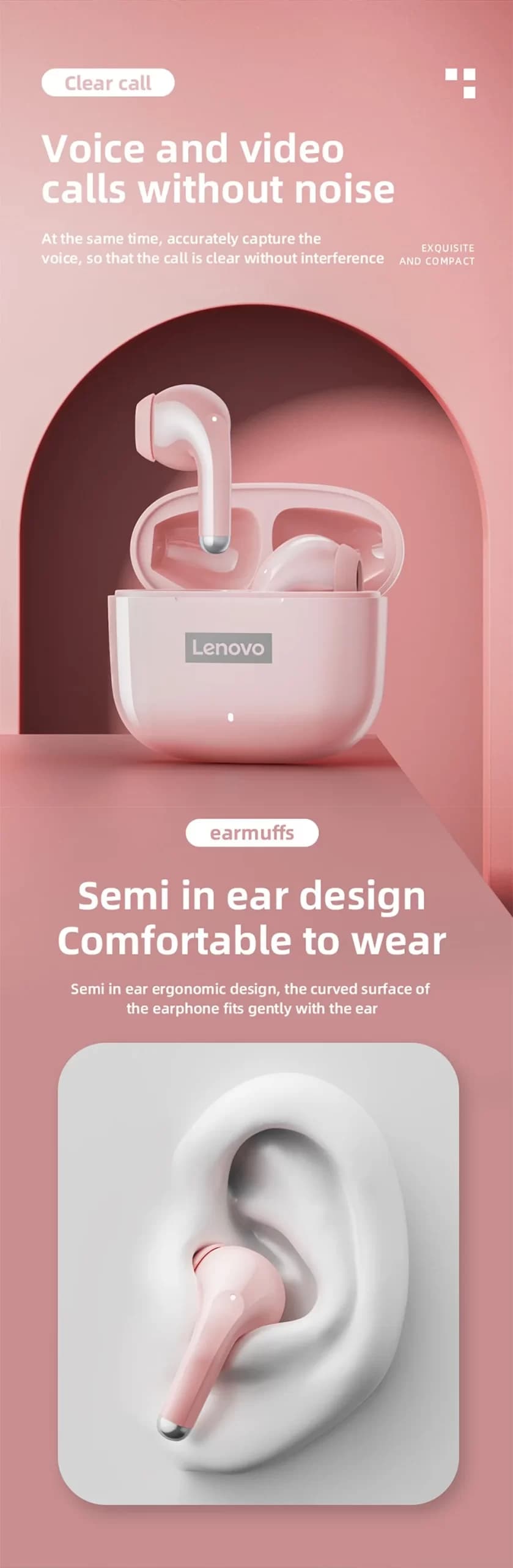 ایرباد بلوتوث لنوو Lenovo LP40 Pro TWS Earphones — تصویر ۸