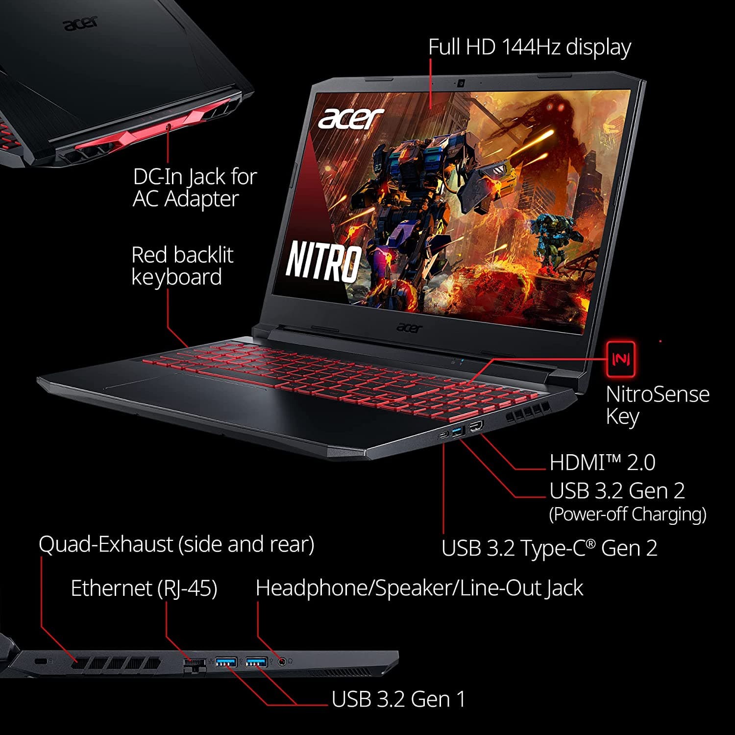 لپ تاپ گیمینگ ایسر با پک گیمینگ Acer Nitro AN515 Gaming Laptop Intel i7 11800H 32GB RAM 2TB SSD RTX 3060 6GB 15.6” FHD IPS — تصویر ۵