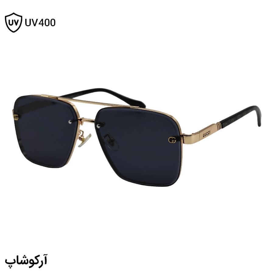 عینک آفتابی GUCCI با فریم طلایی رنگ، شکل مربعی و لنز دودی تیره مدل GG1219
