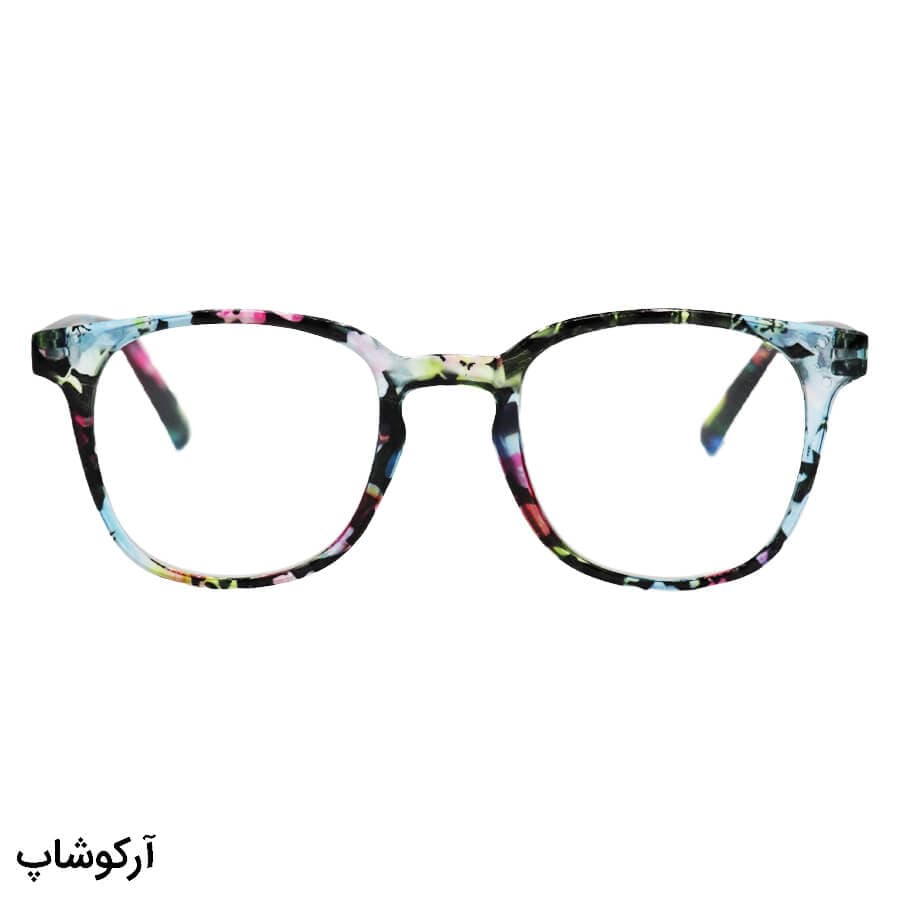 عینک مطالعه نمره +2.25 نزدیک بین با فریم چند رنگ، مربعی شکل و دسته فنری مدل 22-32 — تصویر ۲