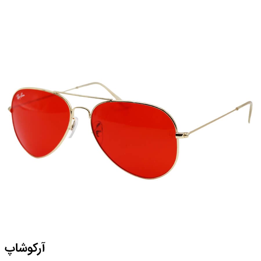 عینک دید در شب ریبن با فریم طلایی رنگ، شکل خلبانی و هوانوردی و لنز قرمز رنگ مدل – کوچک مدل RB3025