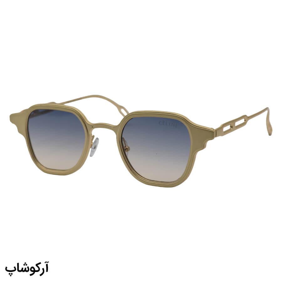 عینک آفتابی Celine با فریم فلزی، طلایی رنگ، مربعی شکل و لنز آبی سایه روشن مدل 10485