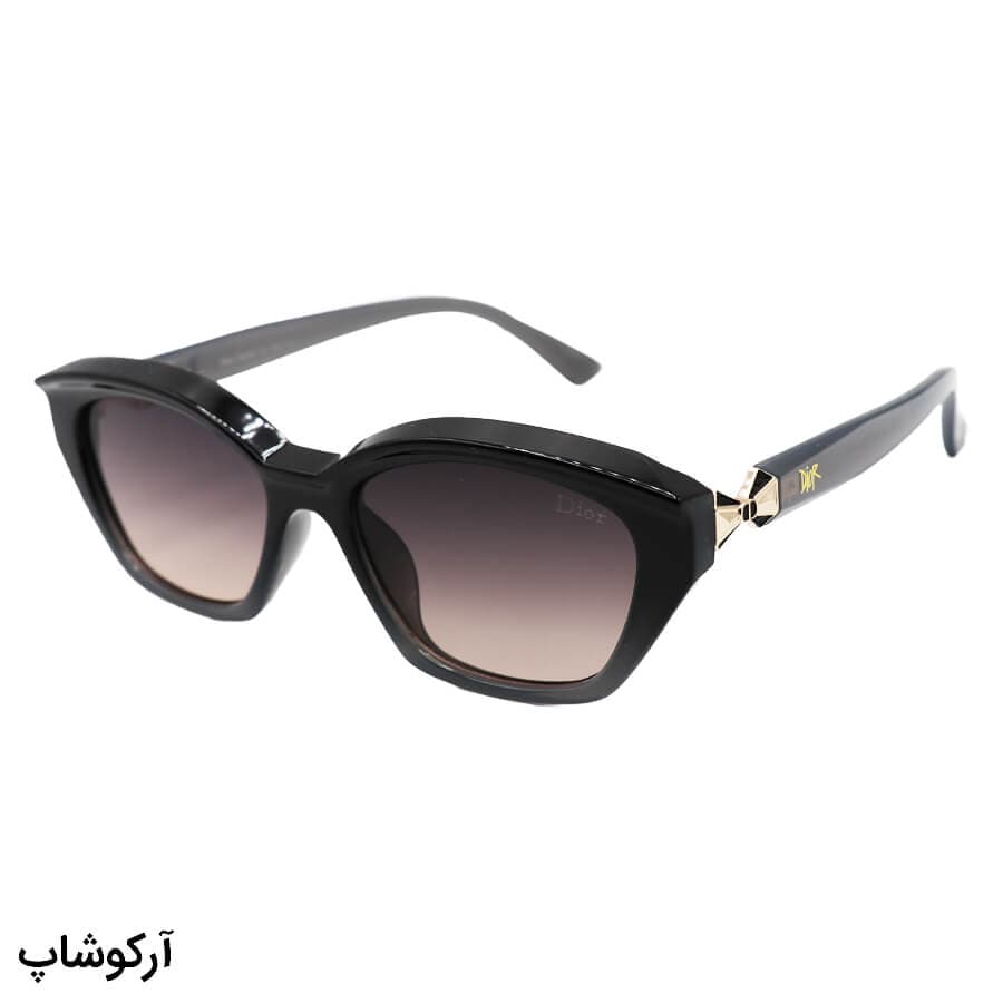 عینک آفتابی دیور با فریم چشم گربه ای، دو رنگ، دسته طوسی و لنز دودی سایه روشن مدل A80049