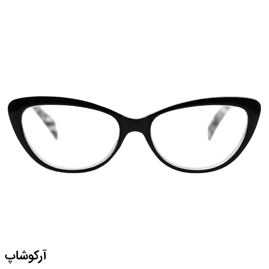 عینک مطالعه نزدیک بین نمره +2.00 با فریم رنگ مشکی، شکل گربهای (بهمراه قاب و دستمال) مدل FB2006 — تصویر ۲