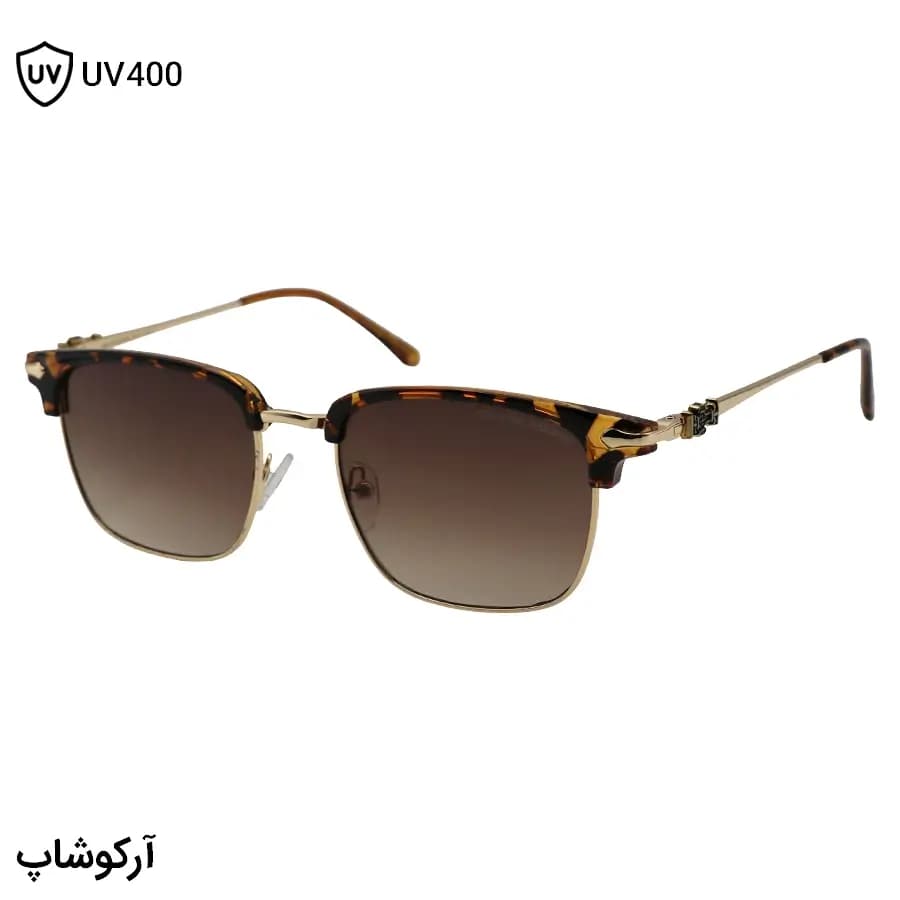 عینک آفتابی کروم هارتز با فریم شکل کلاب مستر، رنگ هاوانا و طلایی و لنز قهوه‌ای سایه روشن مدل 25553