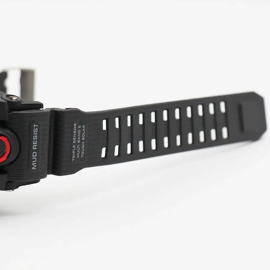 ساعت مردانه CASIO G-SHOCK مشکی قرمز، صفحه آنالوگ-دیجیتال، بند رابر مشکی، قاب گرد، نور پس‌زمینه و تقویم، موتور کوارتز، قفل سگکی دو پین مدل GWG-1000 — تصویر ۶