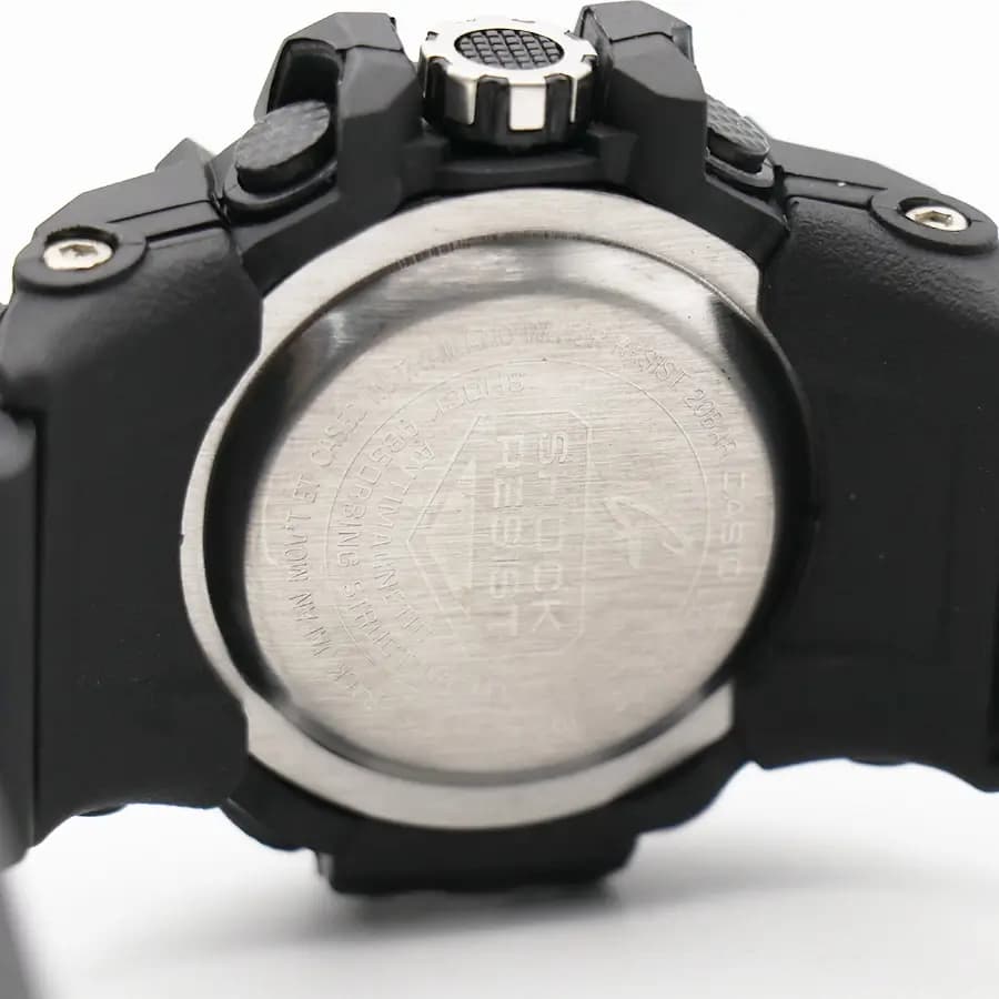 ساعت مردانه CASIO G-SHOCK مشکی قرمز، صفحه آنالوگ-دیجیتال، بند رابر مشکی، قاب گرد، نور پس‌زمینه و تقویم، موتور کوارتز، قفل سگکی دو پین مدل GWG-1000 — تصویر ۵