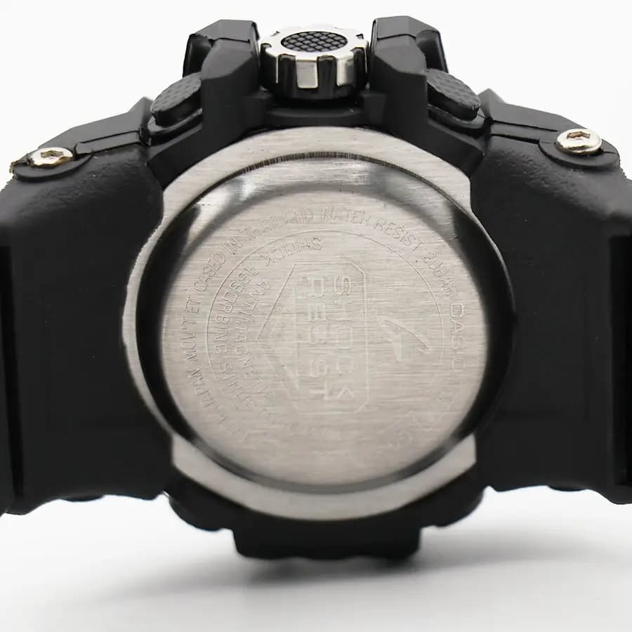 ساعت مردانه CASIO G-SHOCK مشکی آبی، صفحه آنالوگ-دیجیتال، بند رابر مشکی، قاب گرد، نور پس‌زمینه و تقویم، موتور کوارتز، قفل سگکی دو پین مدل GWG-1000 — تصویر ۵