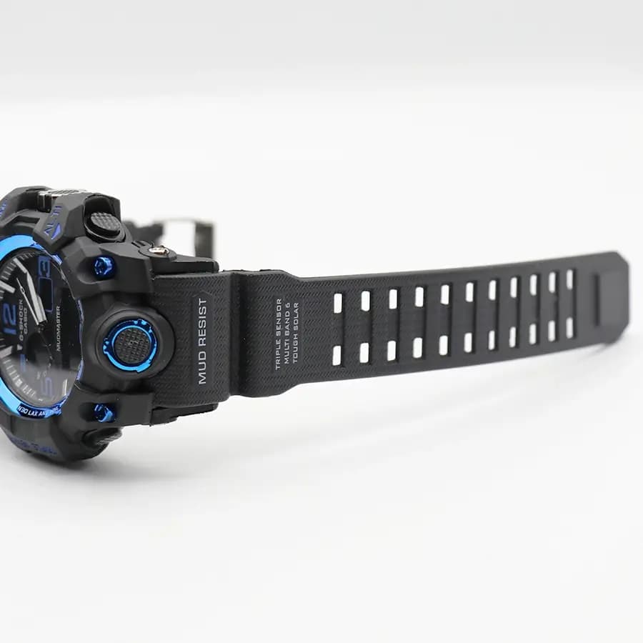 ساعت مردانه CASIO G-SHOCK مشکی آبی، صفحه آنالوگ-دیجیتال، بند رابر مشکی، قاب گرد، نور پس‌زمینه و تقویم، موتور کوارتز، قفل سگکی دو پین مدل GWG-1000 — تصویر ۶