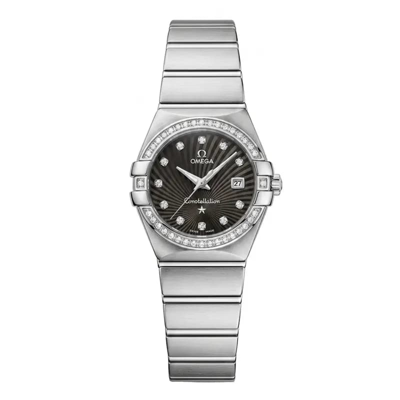 ساعت مچی زنانه امگا کانسلیشن مدل ایندکس خطی نقره ای مشکی (Omega Constellation)