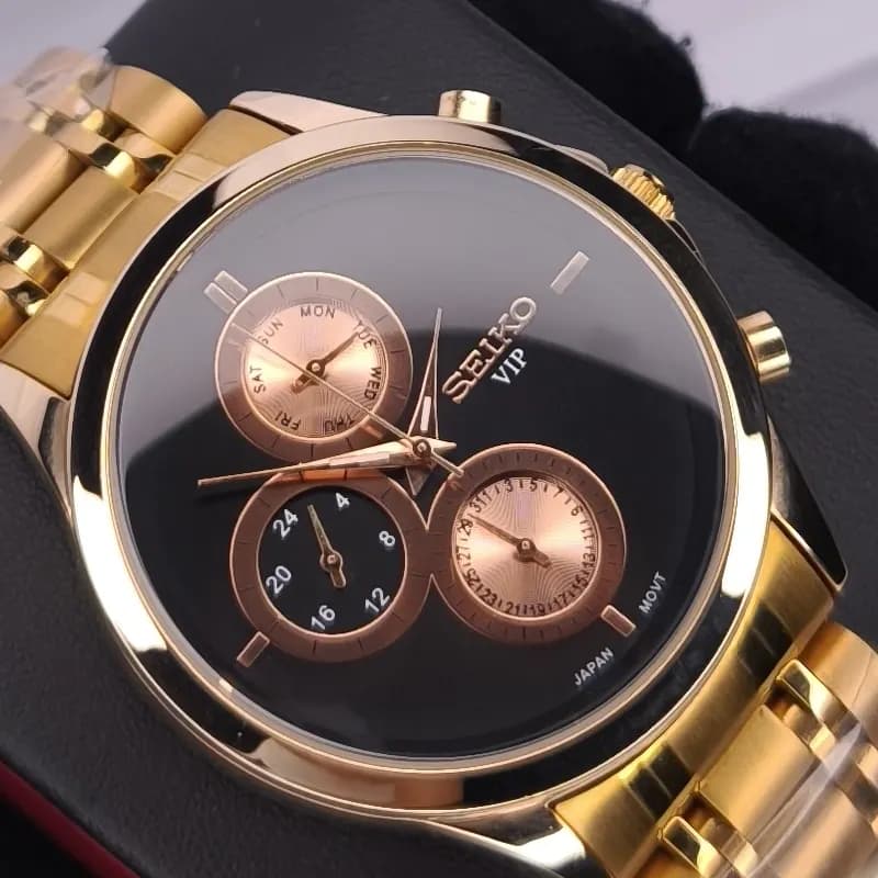 ساعت مچی مردانه سیکو VIPموتور ژاپن رزگلد مشکی مدل(9113HS-M) (سه موتوره) — تصویر ۸