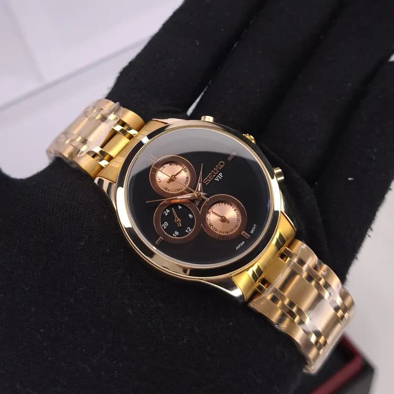 ساعت مچی مردانه سیکو VIPموتور ژاپن رزگلد مشکی مدل(9113HS-M) (سه موتوره) — تصویر ۵