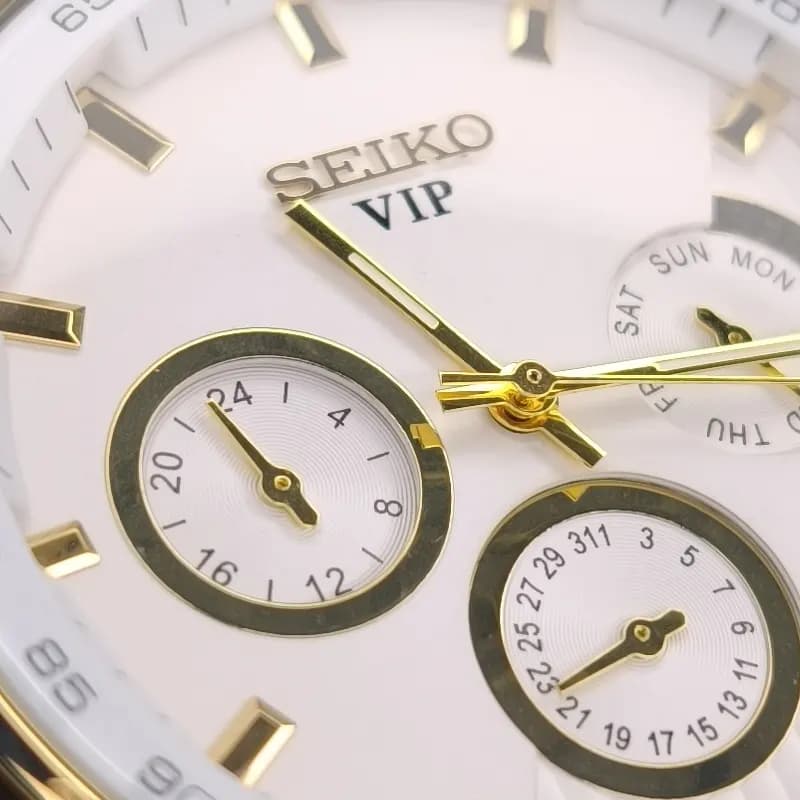 ساعت مچی مردانه سیکو VIP طلایی صفحه سفید مدلQN4200(سه موتوره) — تصویر ۶