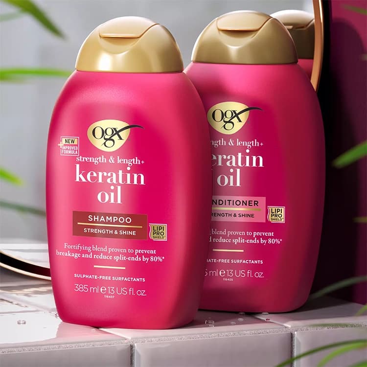 شامپو ogx مدل Anti Breakage Keratin Oil حجم 385 میلی لیتر — تصویر ۵