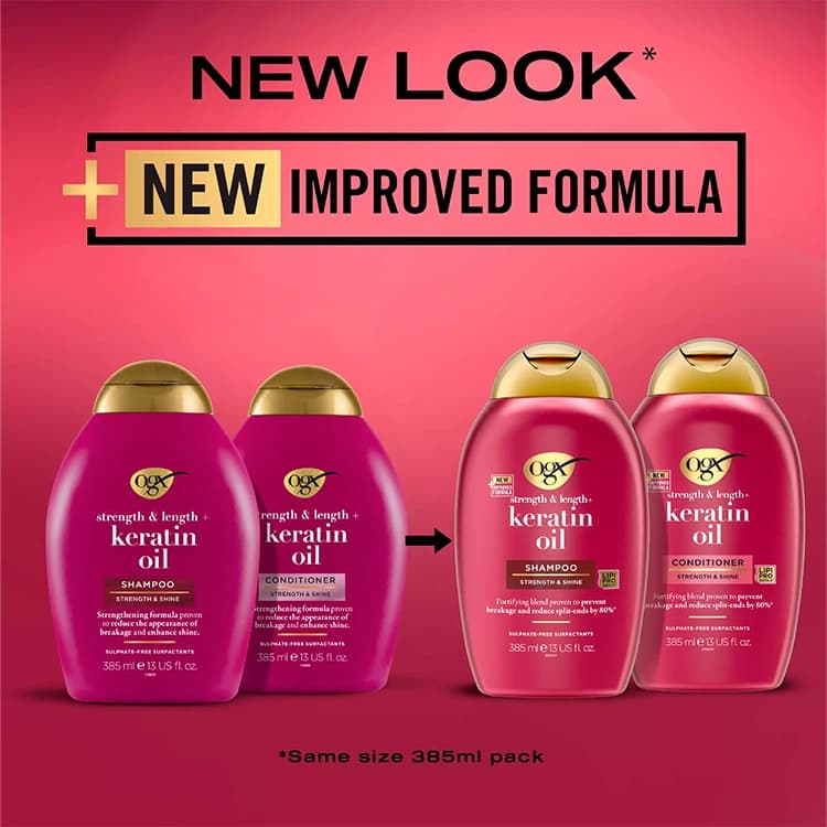 شامپو ogx مدل Anti Breakage Keratin Oil حجم 385 میلی لیتر — تصویر ۳