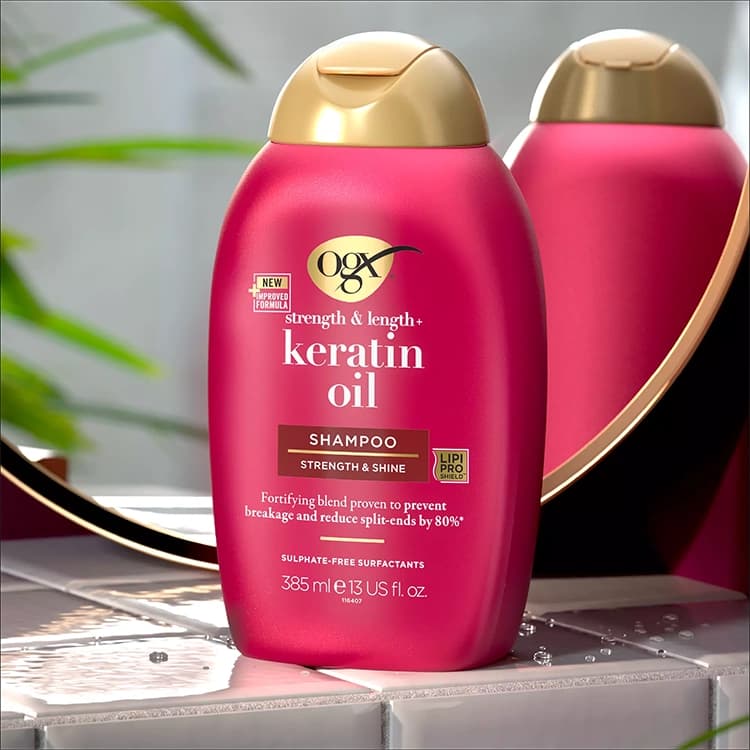 شامپو ogx مدل Anti Breakage Keratin Oil حجم 385 میلی لیتر — تصویر ۷