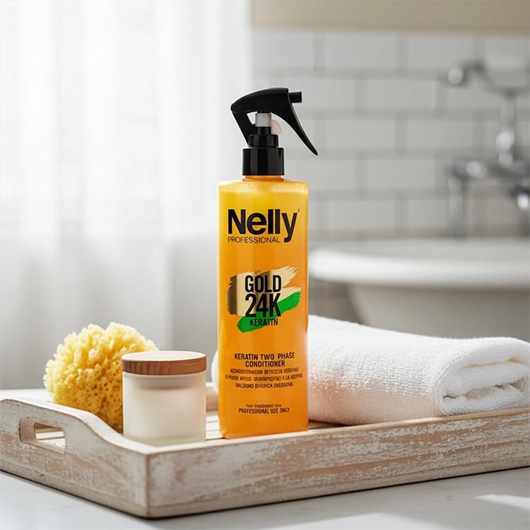 اسپری مو Nelly مدل Gold 24K Keratin 2 Phase حجم 400 میلی لیتر — تصویر ۳