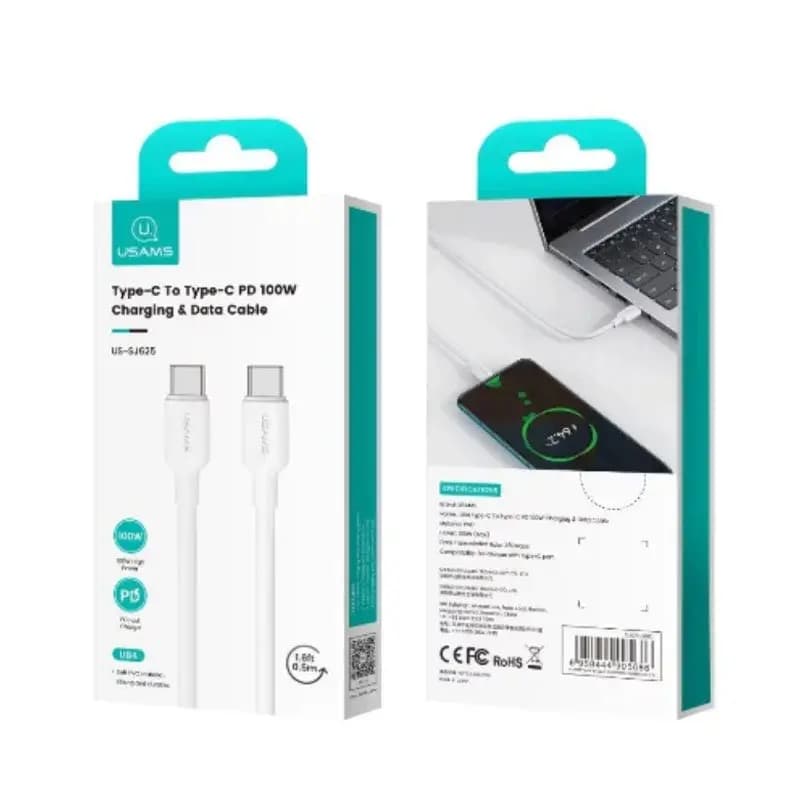 کابل شارژ USB-C to USB-C یوسمز مدل US-SJ625 با طول 50 سانتی‌متر توان 100 وات — تصویر ۲