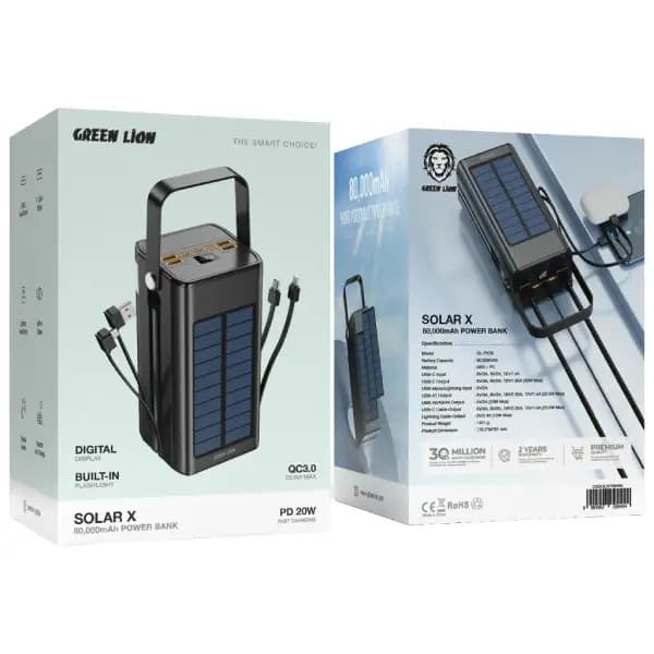 پاوربانک 80000 هزار 22.5 وات خورشیدی گرین لاین مدل Green Lion Solar X Power Bank — تصویر ۴
