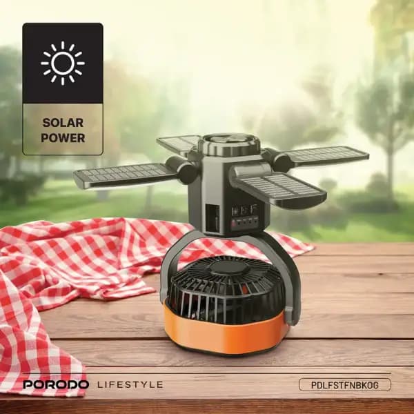 پنکه خورشیدی فضای باز پرودو مدل Porodo Lifestyle Suncharge Outdoor Solar Fan — تصویر ۳
