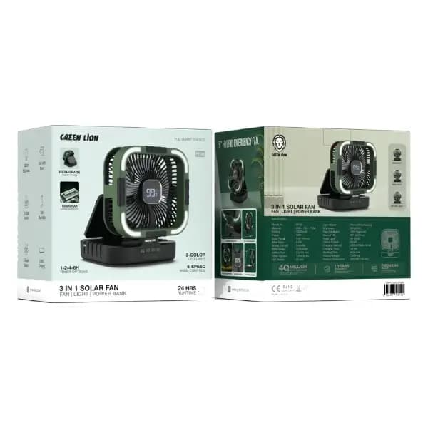 پنکه خورشیدی ۳ در ۱ گرین لاین مدل Green Lion 3-In-1 Solar Fan with Light & Power Bank — تصویر ۳